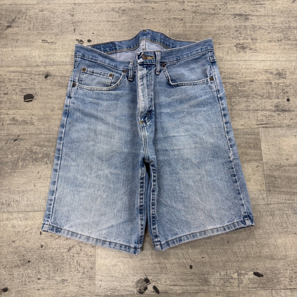 Vintage Wrangler Denim Shorts Jorts Mens 33 Faded Light Blue Distressed Baggy